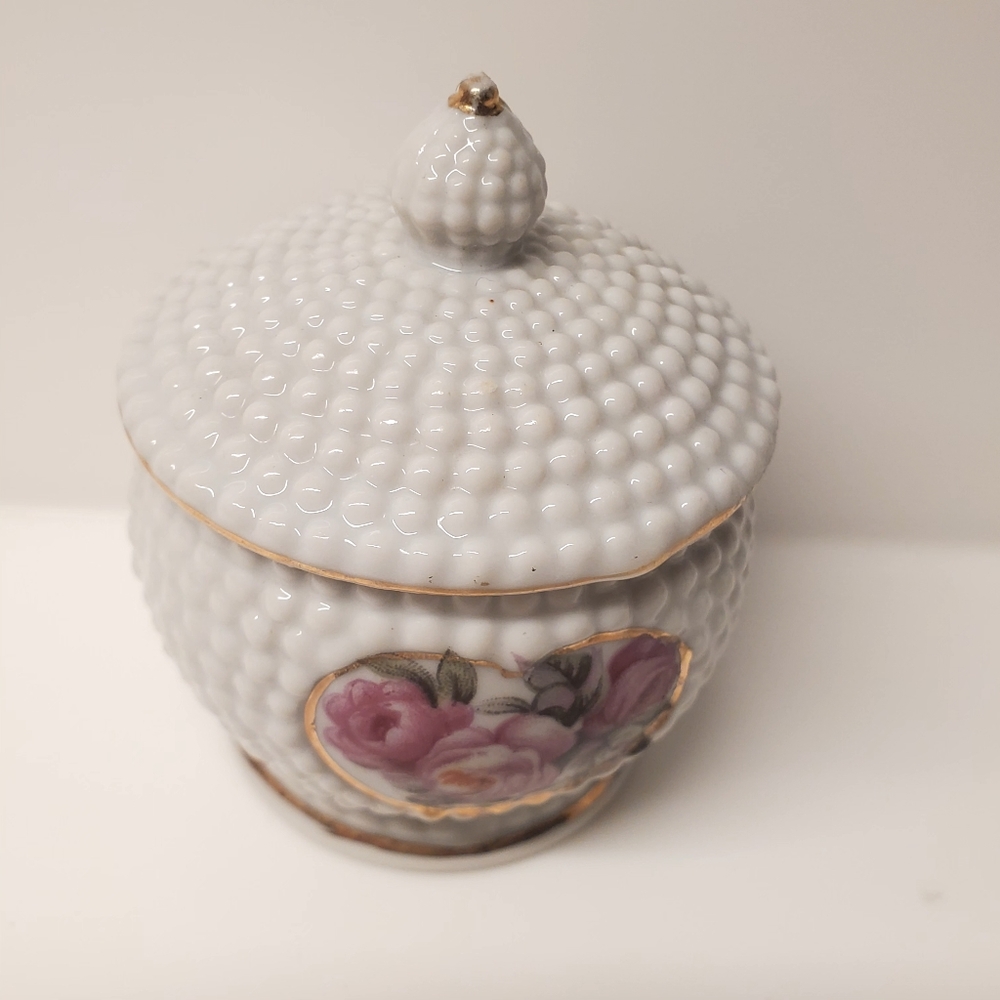 Elegant White and Pink Floral Ceramic Jar 3x3.5"